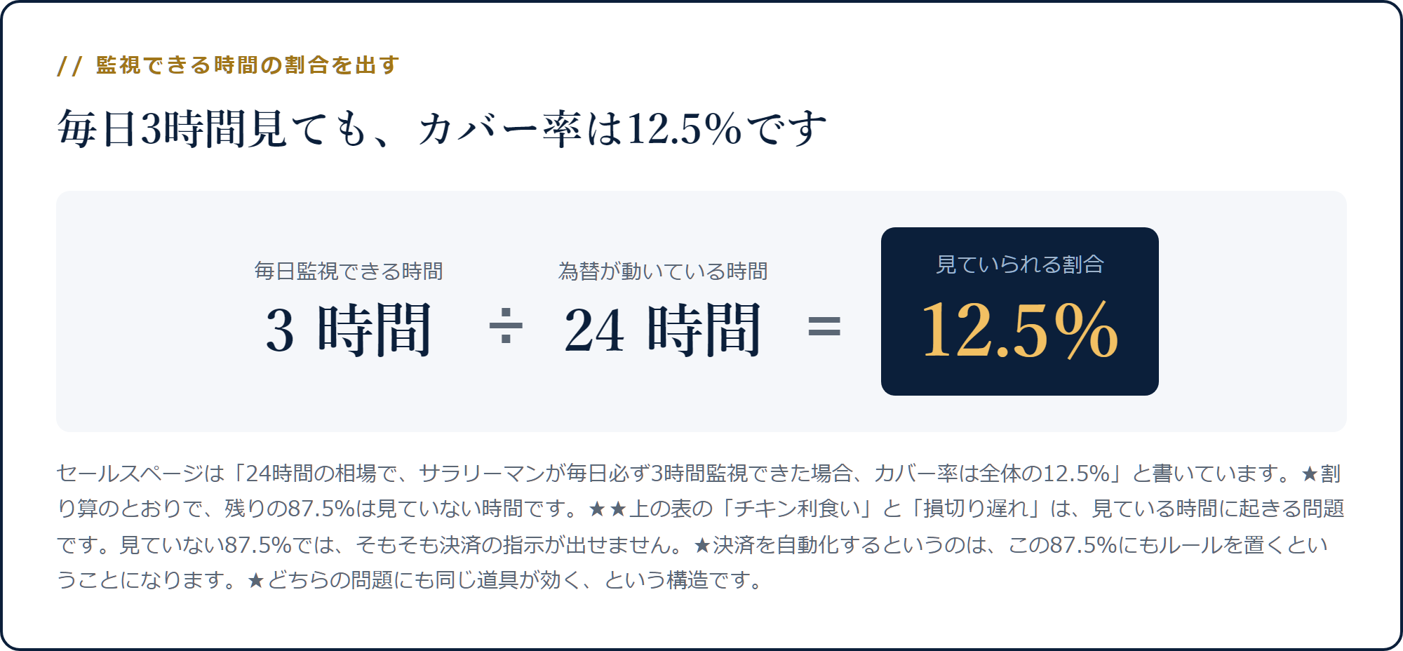 毎日3時間を24時間で割ると12.5%になる計算